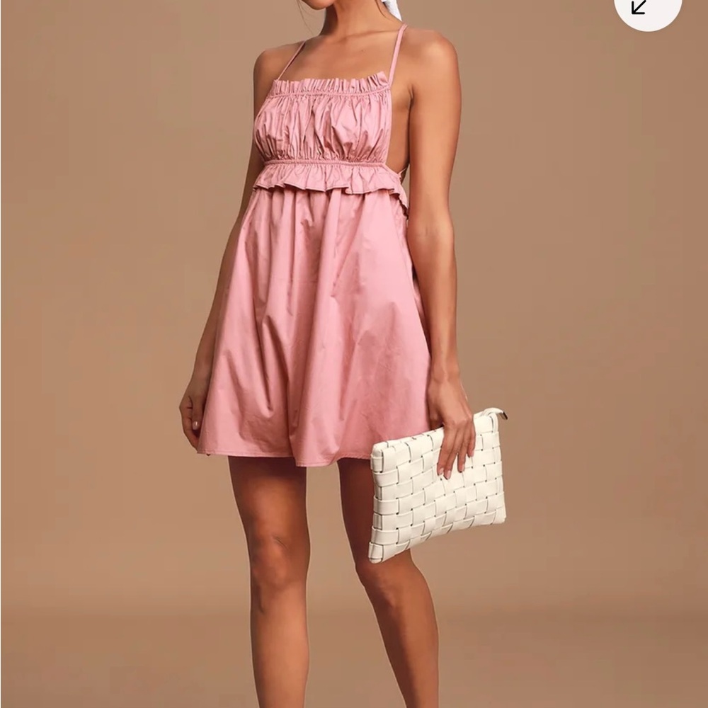 Lulus Block Party Mauve Pink Lace-Up Backless Ruffled Mini Dress